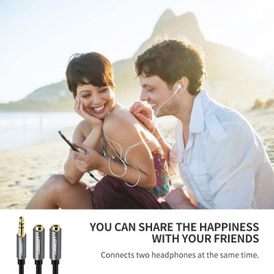 Кабель мультимедійний 3.5mm M to 2x3.5mm F 0.2m AV123 black Ugreen (10532) Вінниця - фото 2