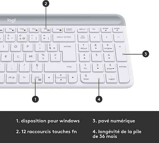 Комплект бездротова мембранна клавіатура і миша Logitech тонка тиха біла 2.4 GHz, Nano USB, AZERTY, стильна, ергономічна мишка Київ