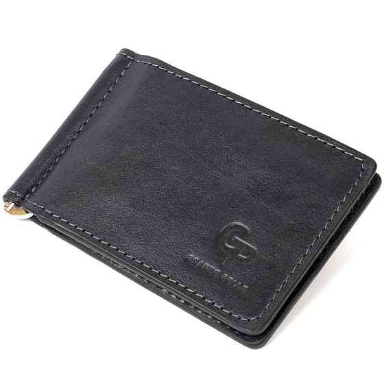 Чоловічий шкіряний затиск для грошей GRANDE PELLE 11476 Темно-синій Київ