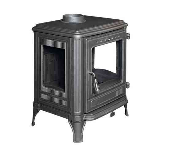 Піч-камін чавунна Hosseven 8005C 7 кВт панорамна три скла буржуйка з боковим склом верхній або задній димохід Київ