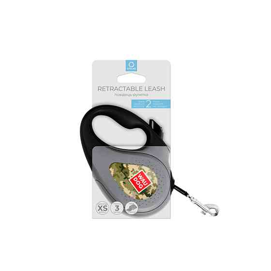 Повідець-рулетка для собак WAUDOG R-leash, малюнок "Мілітарі", XS, до 12 кг, 3 м, світловідбива Коломыя