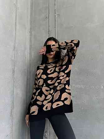 Жіночий принтований затишний оверсайз светр в'язка Чорний Одеса