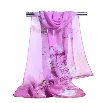 Женский шифоновый шарфик с птичками сиреневый - размер шарфа 145*48см, шифон Киев - изображение 2