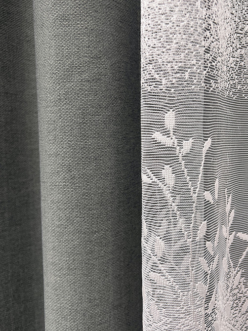 Комплект штор VR-Textil Шеніл 100х270 2шт і Тюль 400х270 1592ш-1680т Сірий з білим 71-195/2 Київ - фото 5