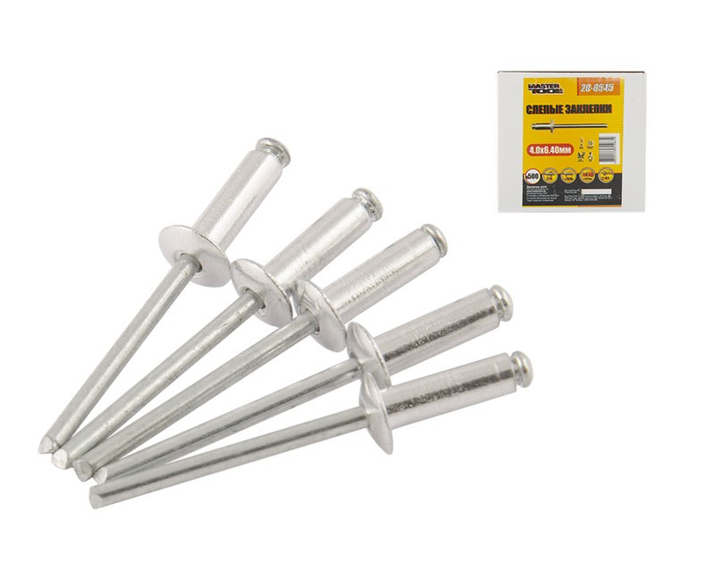 Заклепки алюмінієві витяжні MASTERTOOL 4.0х6.40 мм 500 шт 20-0545 Коломия - фото 2