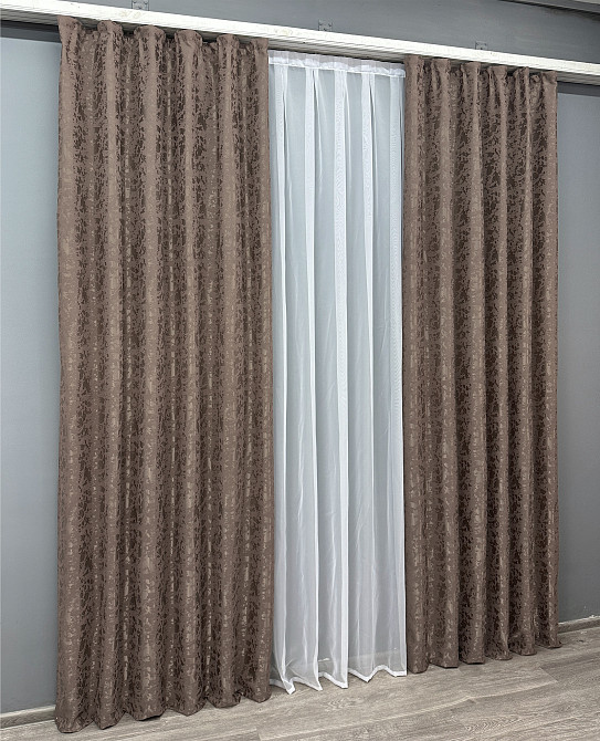Комплект готовых штор VR-Textil Лен мрамор Pavliani VO № 1718ш какао 150х230 см 2 шт (39-0091) Киев - изображение 4