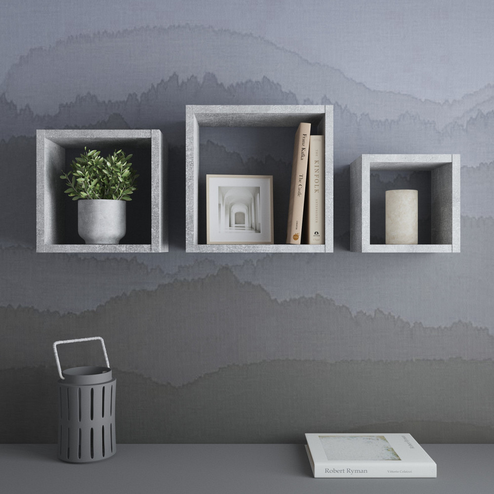 Полки на стену VAYS, комплект квадратных навесных полок из 3шт M-38 Бетон Львов - изображение 1