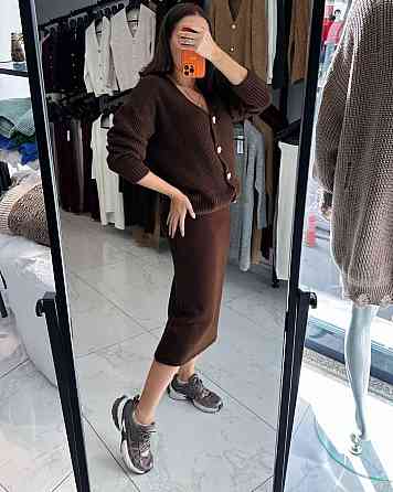 Жіночий теплий базовий в'язаний костюм двійка в'язання з додаванням ангори Шоколад Одеса