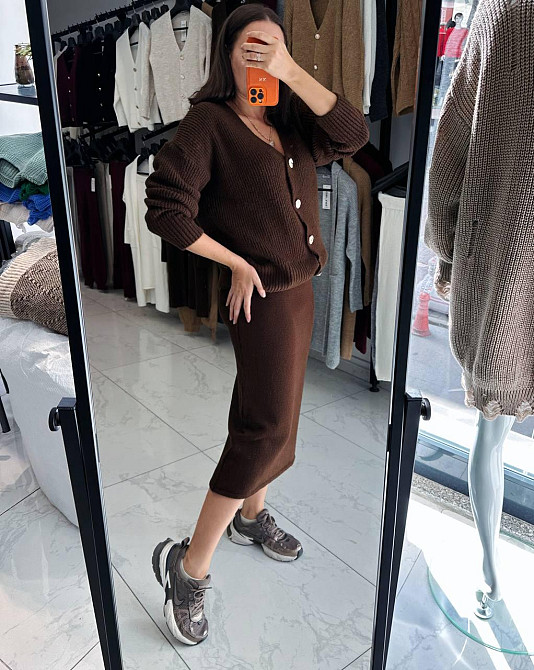 Жіночий теплий базовий в'язаний костюм двійка в'язання з додаванням ангори Шоколад Одеса - фото 6