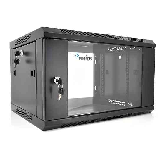 Шафа  Merlion 6U, 600*450*367 (Ш*Г*В) мм  загартоване скло, чорна. сталь 1,2мм з замком Київ