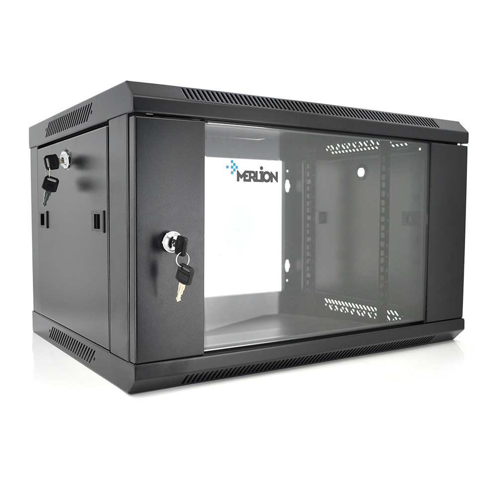 Шафа  Merlion 6U, 600*450*367 (Ш*Г*В) мм  загартоване скло, чорна. сталь 1,2мм з замком Київ - фото 1