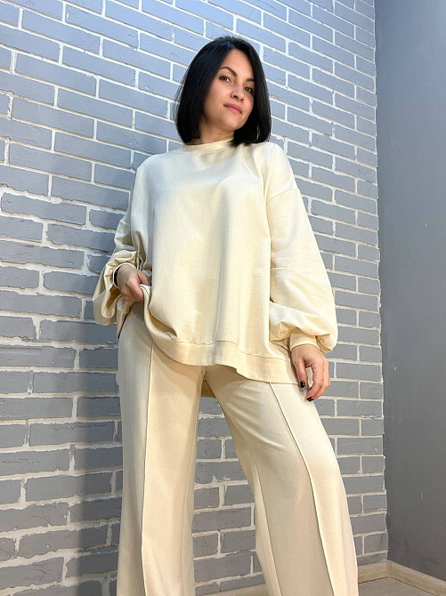 Костюм жіночий MY CITY 3044-8286 світшот широкий оверсайз та брюки палаццо зі стрілкою, молочний, L Київ - фото 11
