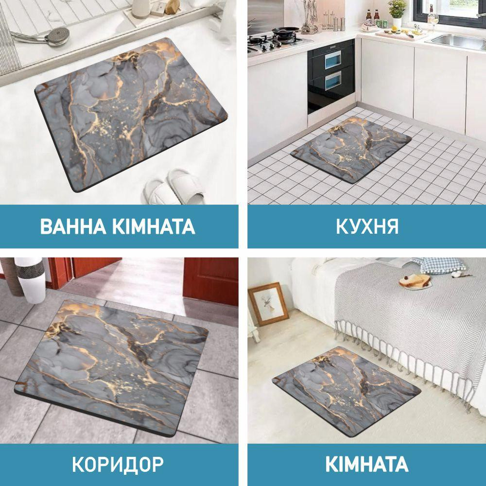 Суперпоглинаючий Діатомітовий Килимок Aquarius для ванної 60 х 90 см Сірий Мармур Буча - фото 8