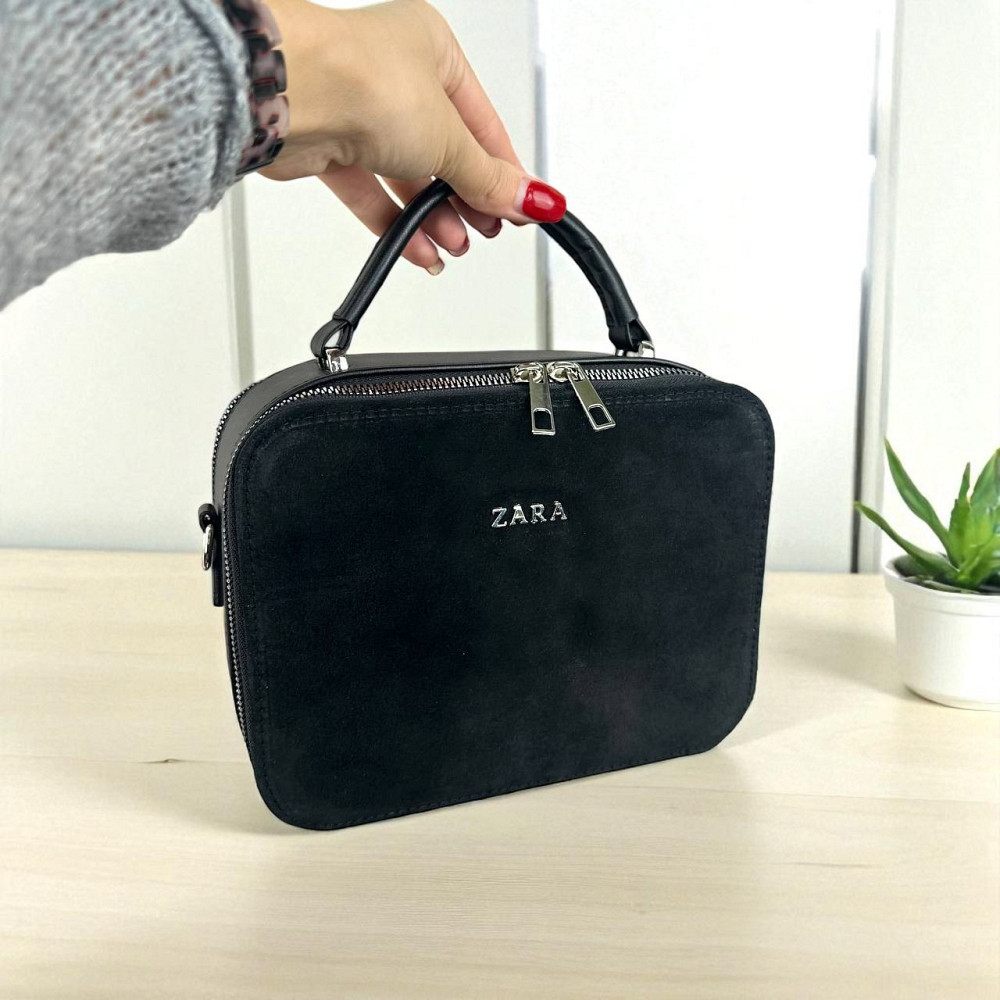 Замшева жіноча міні сумка на плече стиль ZARA чорна, маленька сумочка натуральна замша Зара ( 27691 ) Харків - фото 1