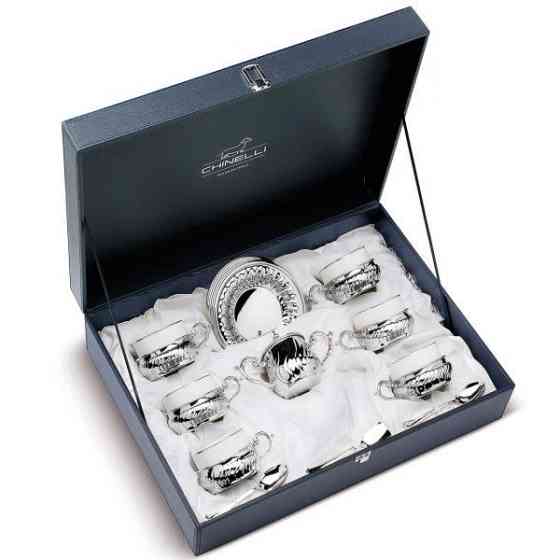 Чайный сервиз (6 чашек в подстаканниках, 6 чайных ложечек, 1 сахарница и 1 ложечка для сахара Ровно