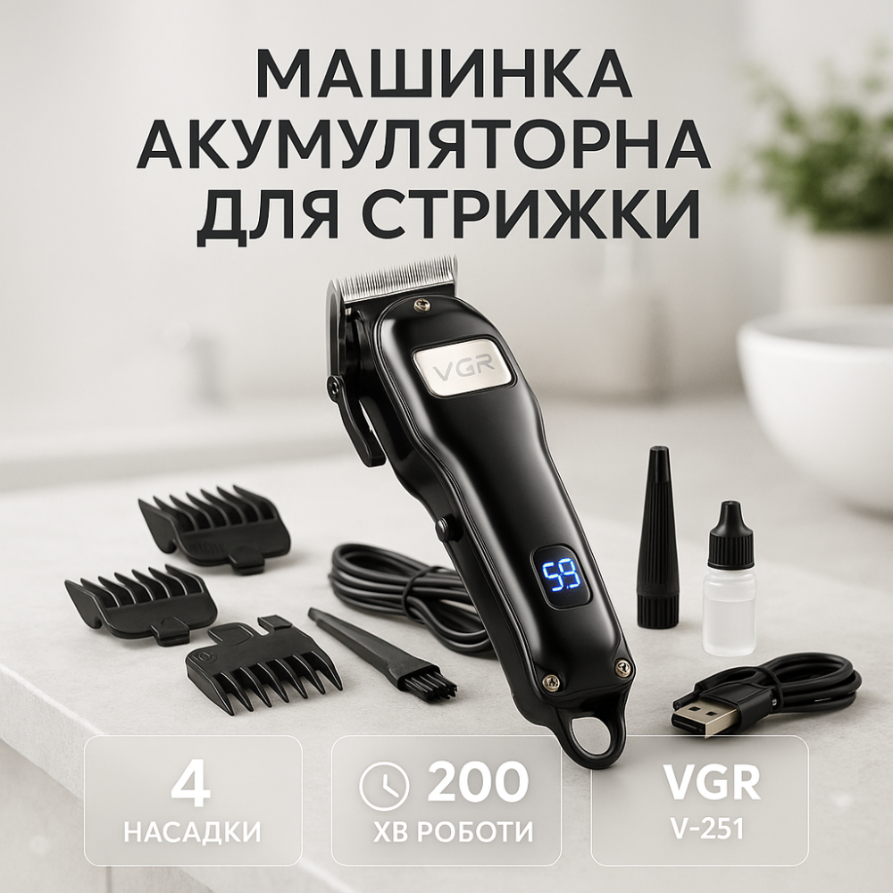 Електрична машинка з насадкою для бороди, Електромашинка для стрижки Набір стрижки з зарядкою OU-71 Львів - фото 14