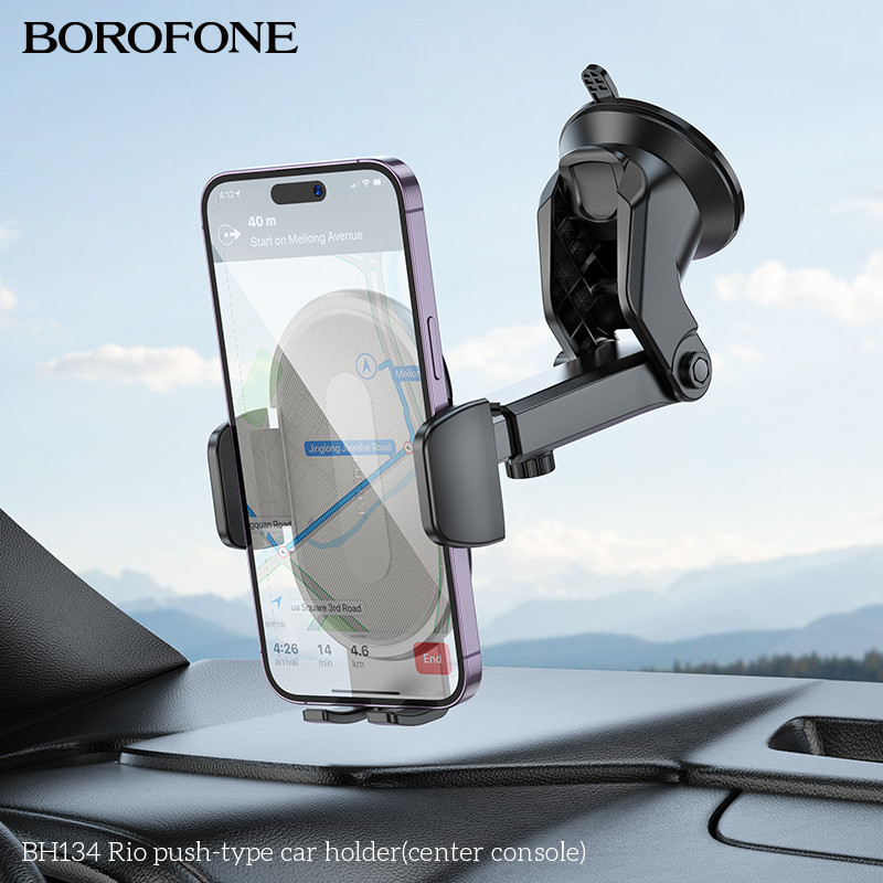 Автотримач для телефона BOROFONE BH134 Rio push-type car holder (center console) Black Одеса - фото 8