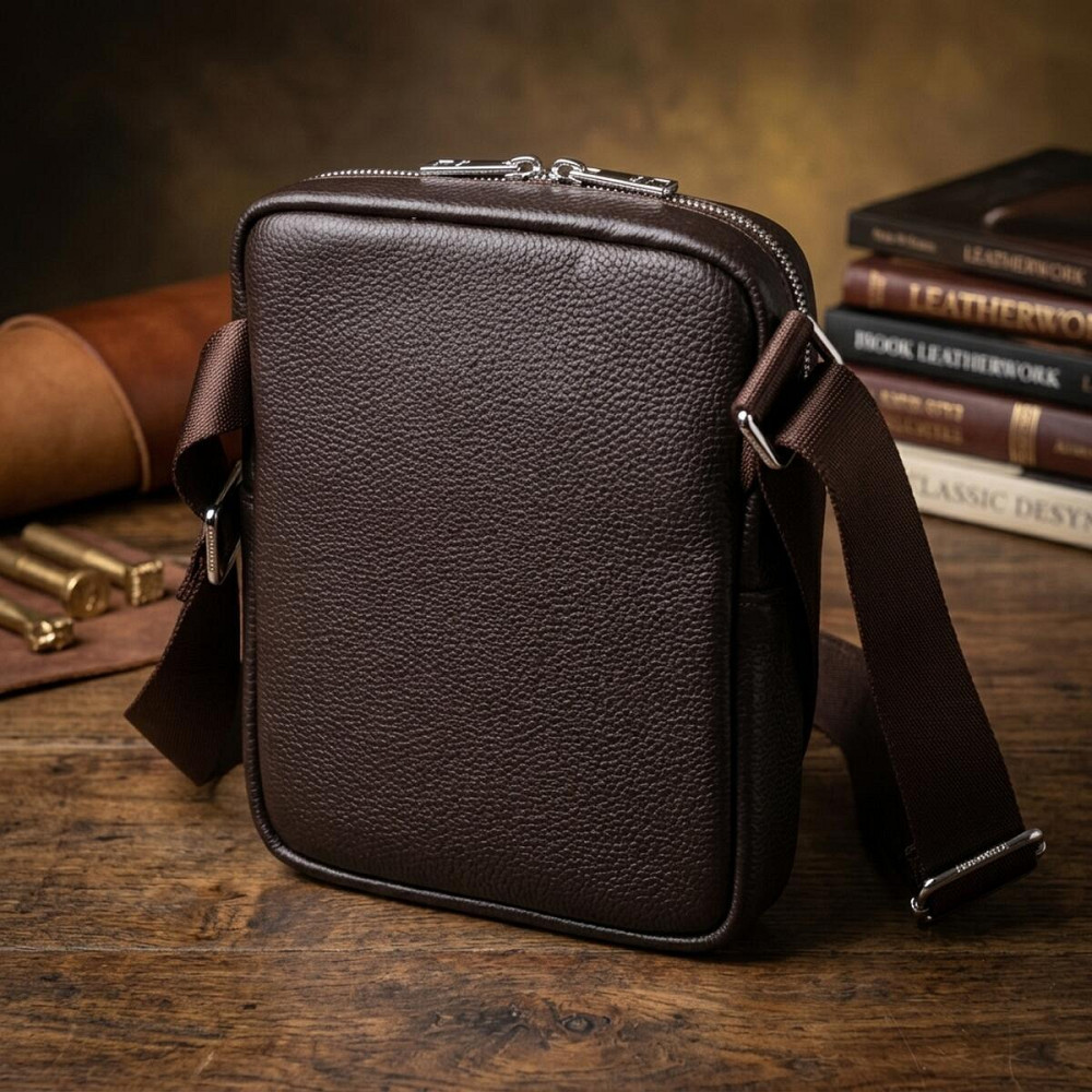 Мужская вертикальная сумка из натуральной кожи Vintage 22863 Коричневый Киев - изображение 14