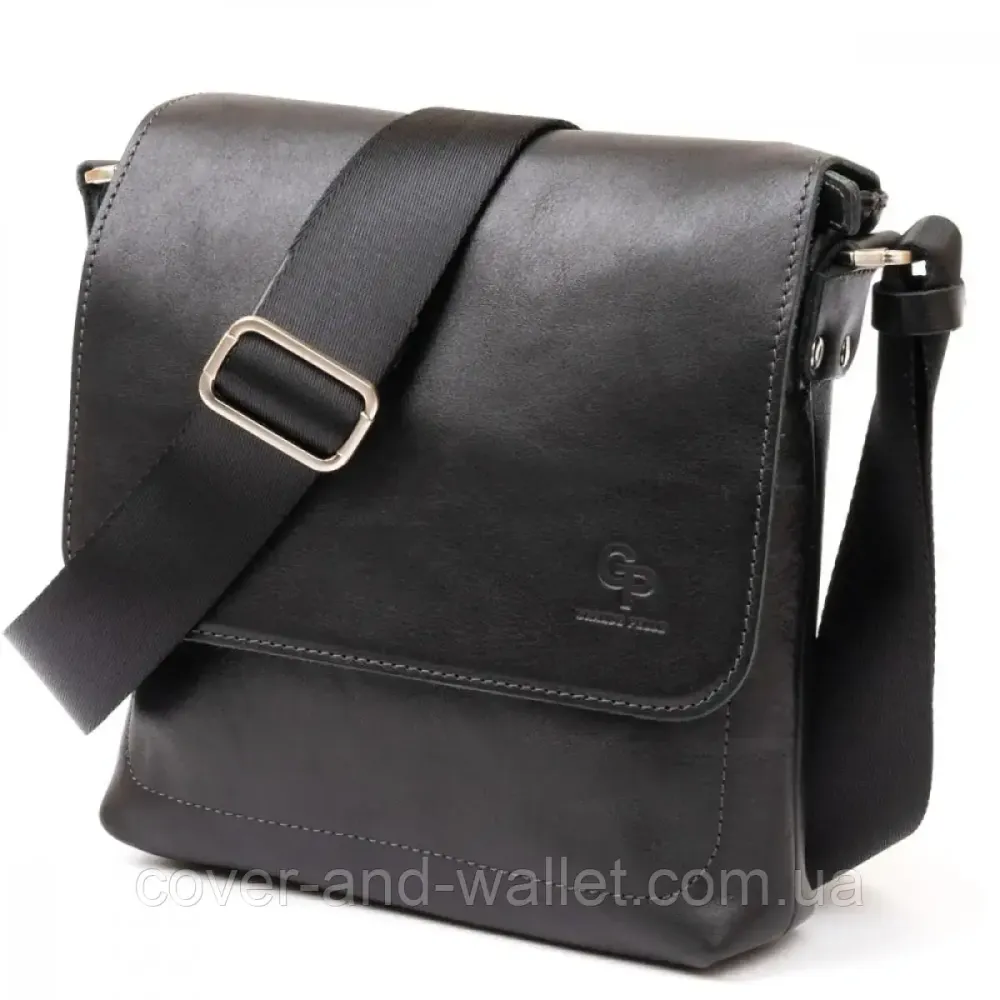 Наплечная мужская сумка на магнитах из черной гладкой кожи Grande Pelle 754610 Киев - изображение 1