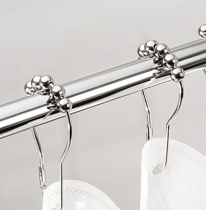 Шторка для ванной и душа 180x180 см, водоотталкивающаяс крючками штора для ванной,белая с серебристым узором Каменец-Подольский - изображение 3