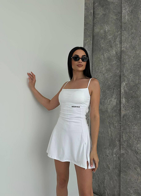 Жіноча спортивна мінісукня — комбінезон на бретелях мікродайвінг + чашки Білий, 46/48 Одеса - фото 4