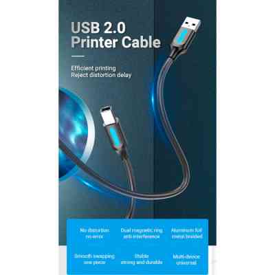 Кабель USB 2.0 AM-BM, 2.0 м, 480Mbps Printer PVC чорний Vention Вінниця