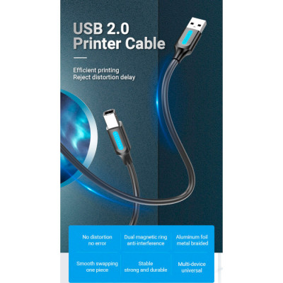 Кабель USB 2.0 AM-BM, 2.0 м, 480Mbps Printer PVC чорний Vention Вінниця - фото 3