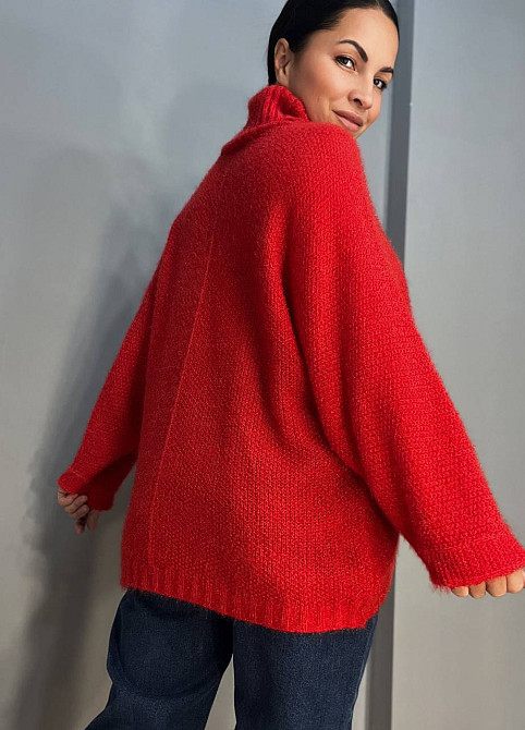 Свитер женский MY FASHION 3267 паутинка оверсайз широкий воротник хомут удлиненный, красный, 44-48 Одесса - изображение 7