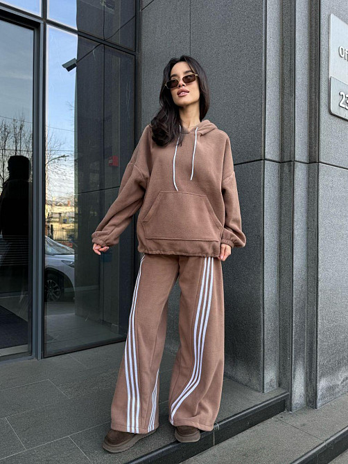 Женский теплый костюм двойка с лампасами из турецкого флиса Мокко, 46/48 Одесса - изображение 1