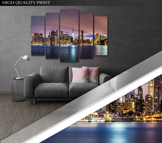 Модульна картина у вітальню / спальню Нічне місто Art-432_5 ( 80х118см ) Київ