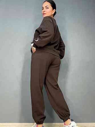 Костюм женский A-N 27063 свитшот и джогеры оверсайз с вышивкой коричневый, коричневый, M Киев