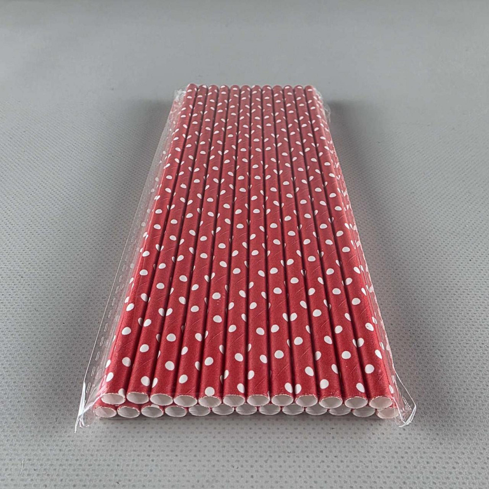 Соломка трубочка паперова Ø 5 мм 20 см "Горошок білий" червона 25 шт (1 пачка) Харків - фото 2