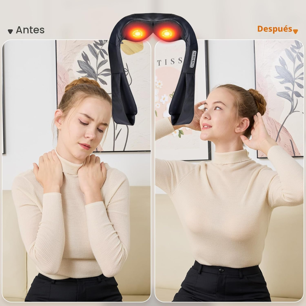 Массажер для шеи и плеч Shiatsu с подогревом, 3D-массажные головки, 49°C, регулировка интенсивности, ремни Киев - изображение 4