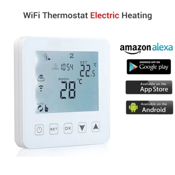 Цифровой программируемый термостат для теплого пола (16A), Wi-Fi Smart-управление, LCD сенсорный экран (Белый) Киев