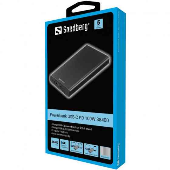 УМБ Sandberg PD 38400 mAh 100W 20В/5А, 2хUSB, Type-C OUT (420-63) Киев