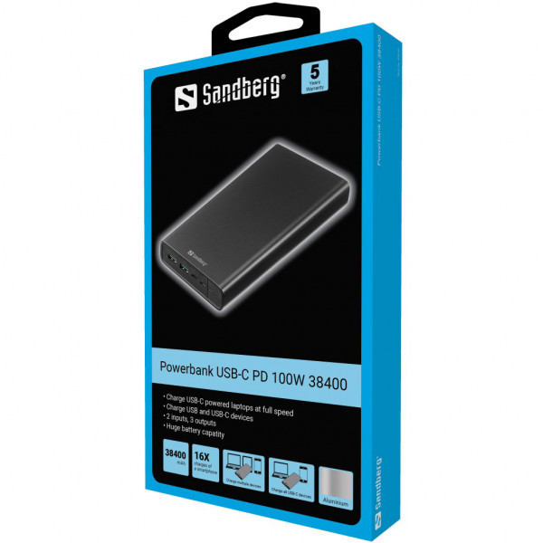 УМБ Sandberg PD 38400 mAh 100W 20В/5А, 2хUSB, Type-C OUT (420-63) Киев - изображение 2