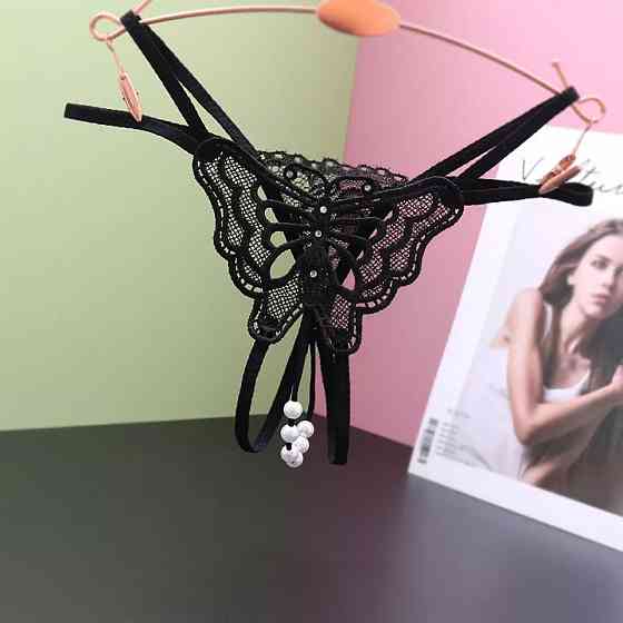 Сексуальні стрінги з метеликом чорні - розмір універсальний, резинка до 90см Київ