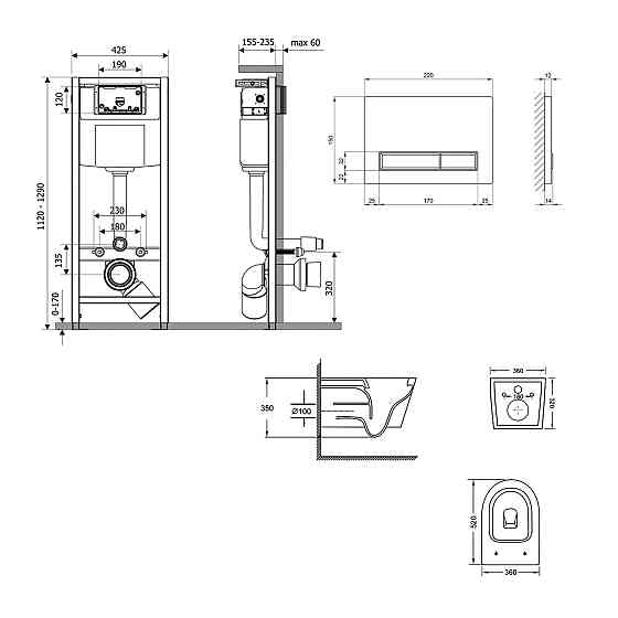 Готове рішення Qtap для ванної кімнати: підвісний унітаз Swan Ultra Quiet 520×360×320 + комплект інсталяції Nest 4 в 1 (лінійна Київ