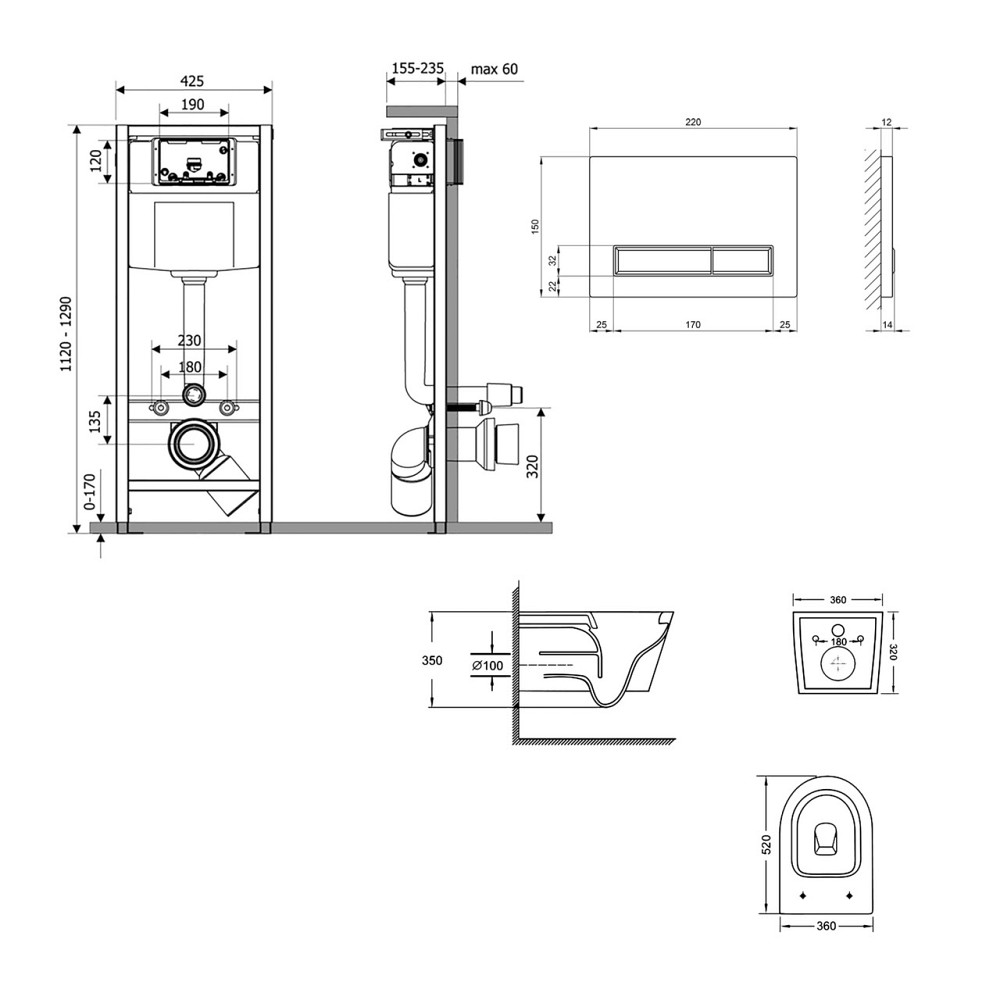 Готовое решение Qtap для ванной комнаты: подвесной унитаз Swan Ultra Quiet 520×360×320 + комплект инсталляции Nest 4 в 1 (линейная Киев - изображение 2