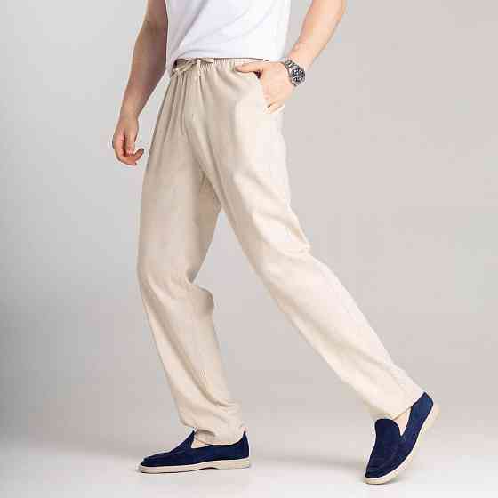 Мужские льняные брюки свободного кроя бежеві Pobedov Chill Киев