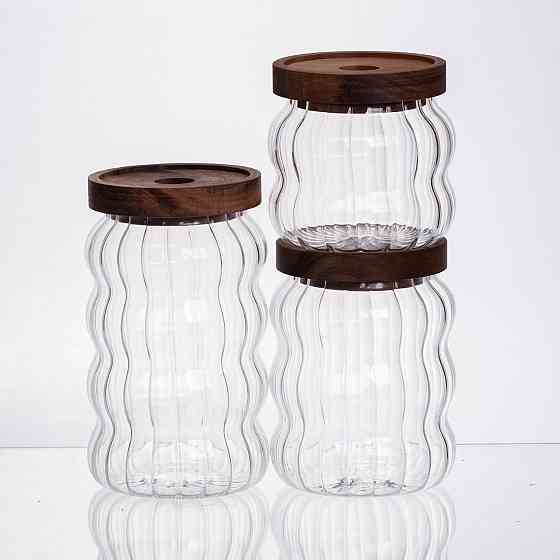 Yiwu Набір банок для зберігання з бамбуковими кришками 400/600/800 мл 64486-13 Коломия