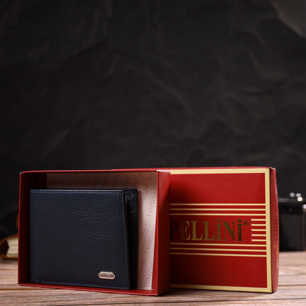 Горизонтальное мужское портмоне из натуральной зернистой кожи CANPELLINI 21776 Синее Киев - изображение 8