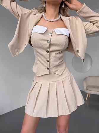 Женский стильный костюм тройка: пиджак, корсет и юбка вельвет Одесса