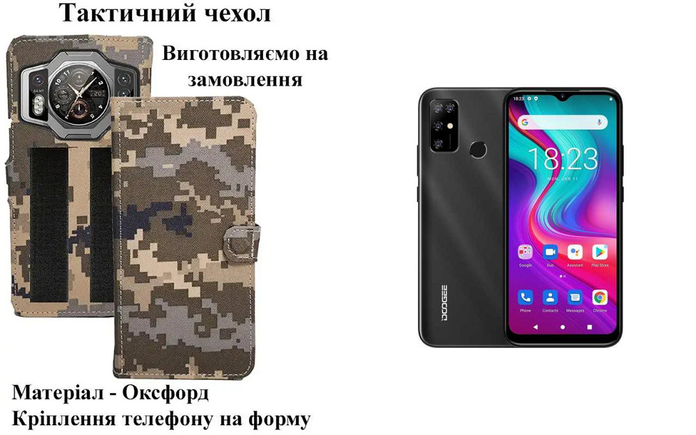 Тактический чехол для DOOGEE Note 58, крепится к снаряжению на липучке Киев - изображение 1