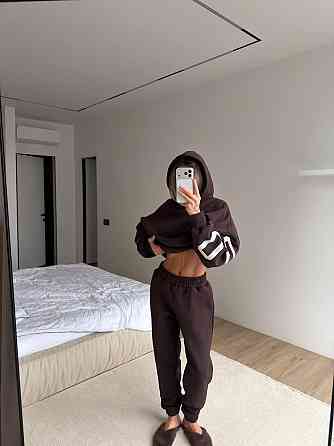 Женский стильный повседневный костюм Chicago с двойным капюшоном Шоколад, 42/46 Одесса