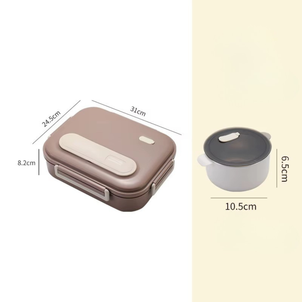 Ланч-бокс для горячей и холодной еды с контейнером из нержавеющей стали,столовыми приборами и ёмкостью для супа, коричневый Каменец-Подольский - изображение 9