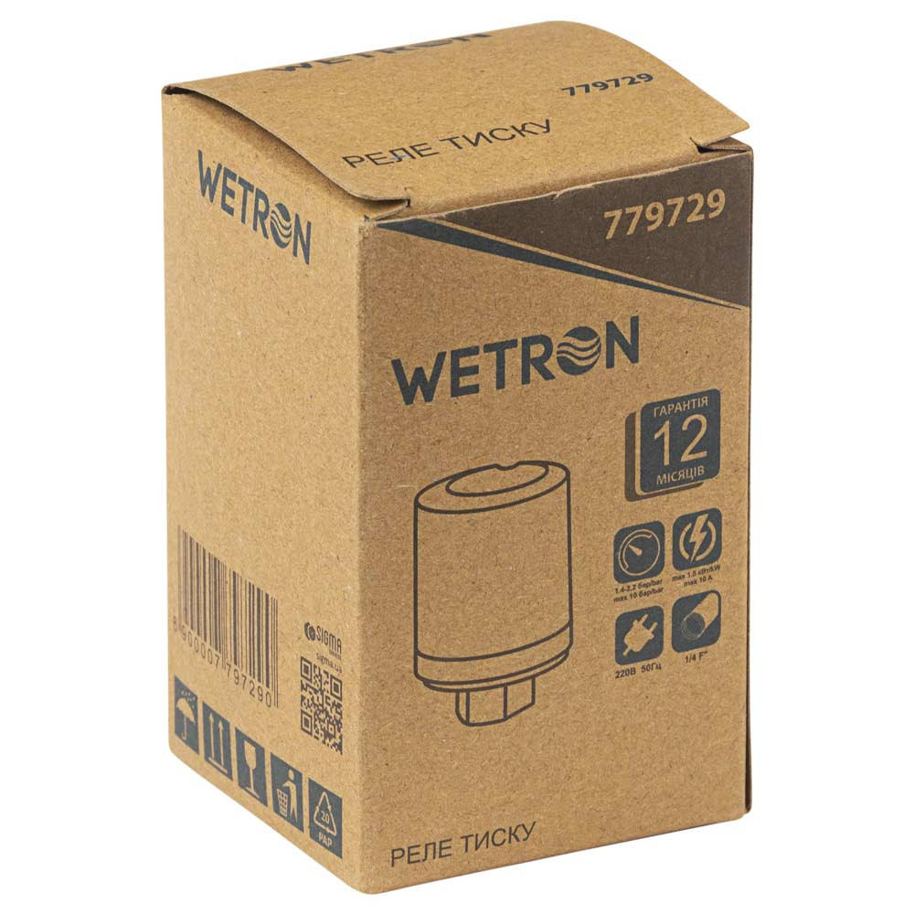 Wetron Реле давления 1.5кВт 1.4-2.2 бар цилиндр (гайка) WETRON (779729) Київ - фото 3