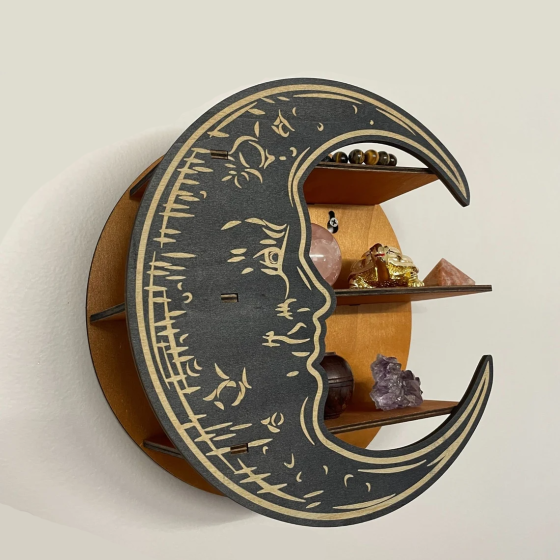 Настенная полка Луна, органайзер с 3 полками для украшений и декора, деревянная полка полумесяц, цвет Yellow Каменец-Подольский