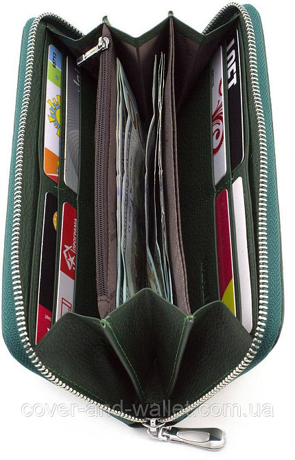 Женский зеленый кожаный кошелек на молнии с ремешком ST Leather Киев - изображение 6