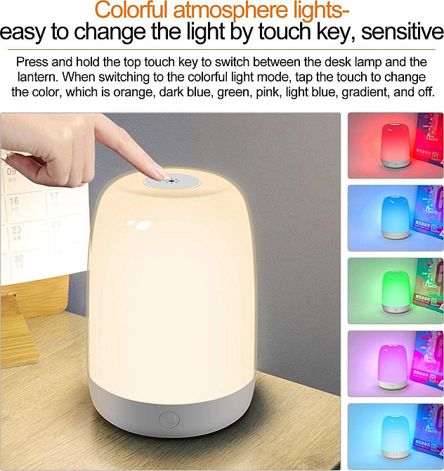 Стильная сенсорная ночная лампа, 6 цветов, USB-зарядка аккумуляторная, регулируемая яркость, светильник ночник Киев - изображение 3